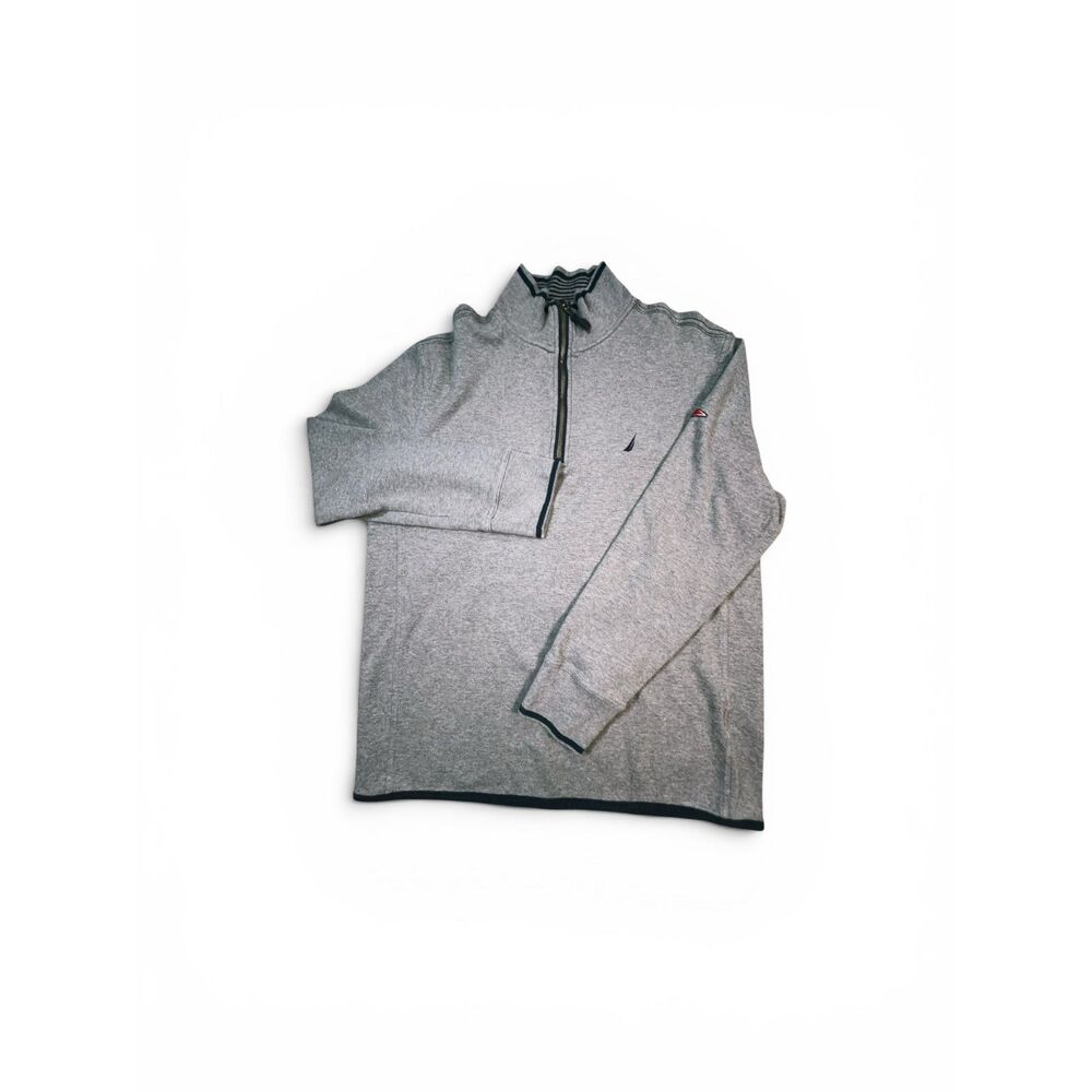 Nautica Quarter Zip Pullover Sweatshirt Gray Cotton Logo Mens Large L